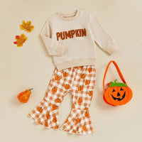 Pumpkin Plaid Flare Pant Set - The Ollie Bee