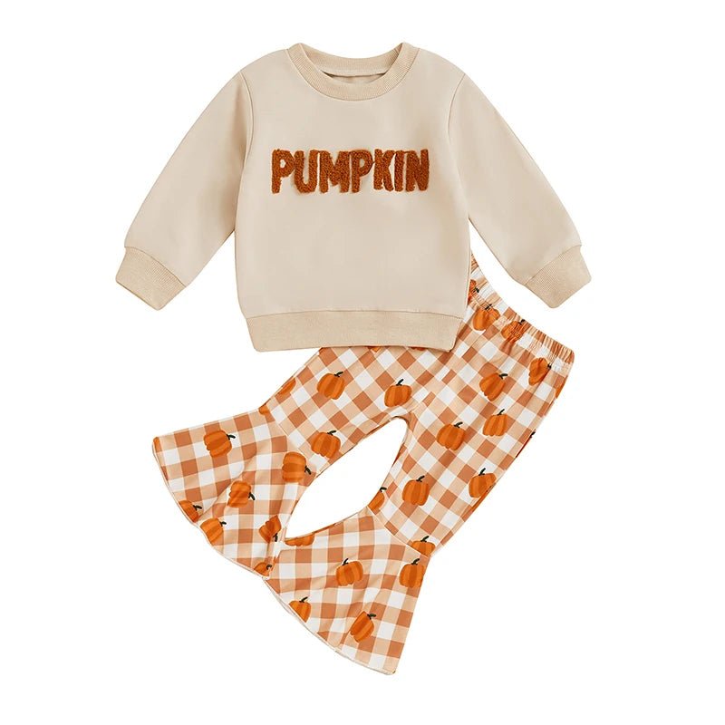 Pumpkin Plaid Flare Pant Set - The Ollie Bee