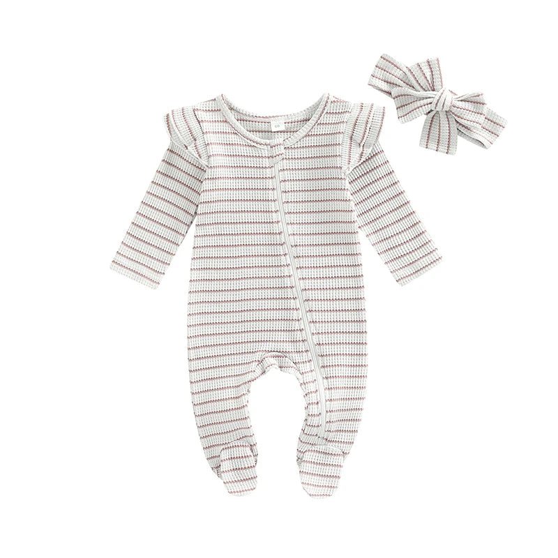 Ruffle Shoulder Striped Footie - The Ollie Bee