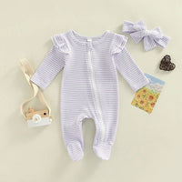 Ruffle Shoulder Striped Footie - The Ollie Bee