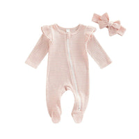 Ruffle Shoulder Striped Footie - The Ollie Bee