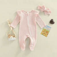 Ruffle Shoulder Striped Footie - The Ollie Bee