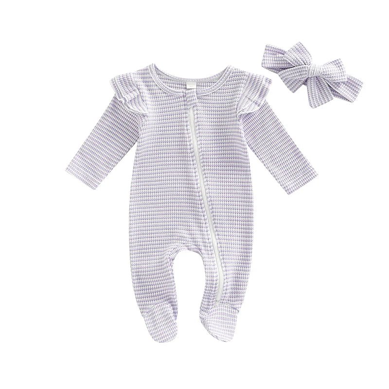 Ruffle Shoulder Striped Footie - The Ollie Bee