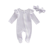 Ruffle Shoulder Striped Footie - The Ollie Bee