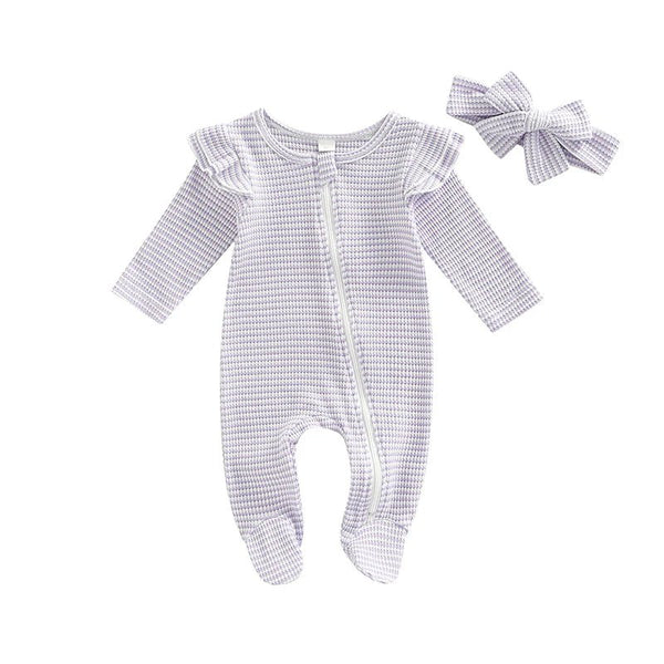 Ruffle Shoulder Striped Footie - The Ollie Bee