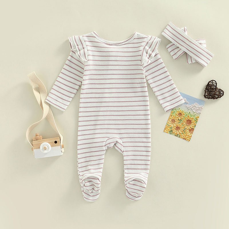 Ruffle Shoulder Striped Footie - The Ollie Bee