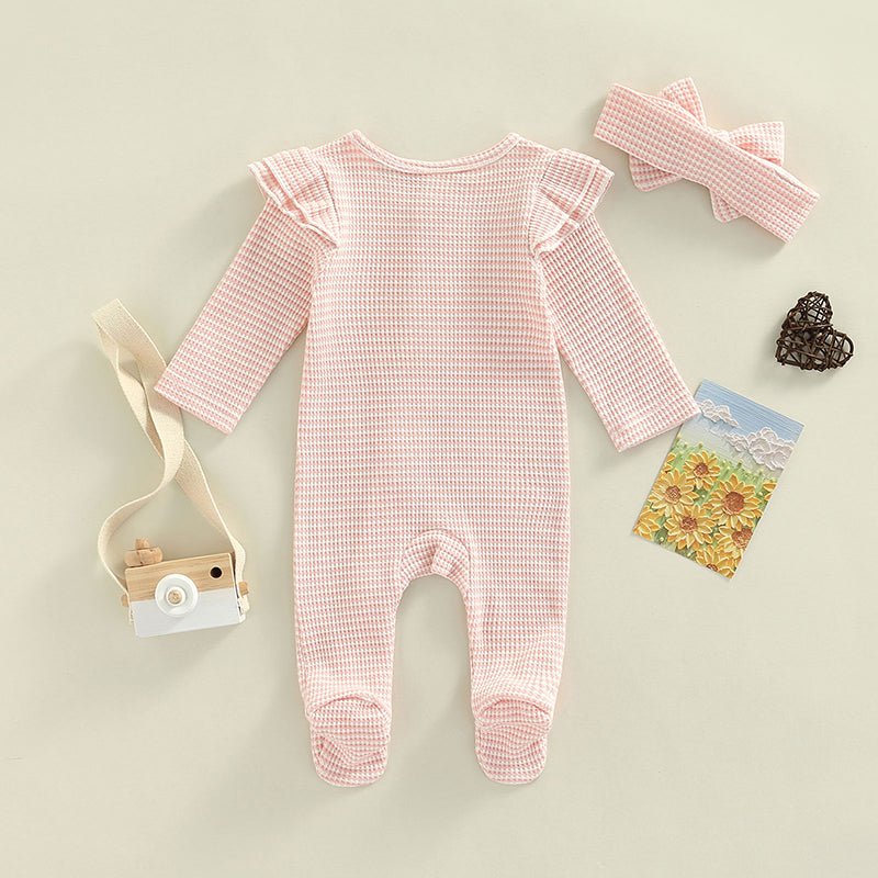 Ruffle Shoulder Striped Footie - The Ollie Bee