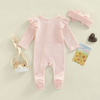Ruffle Shoulder Striped Footie - The Ollie Bee