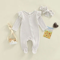 Ruffle Shoulder Striped Footie - The Ollie Bee