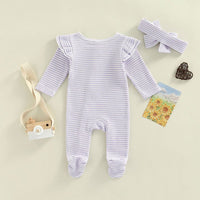 Ruffle Shoulder Striped Footie - The Ollie Bee
