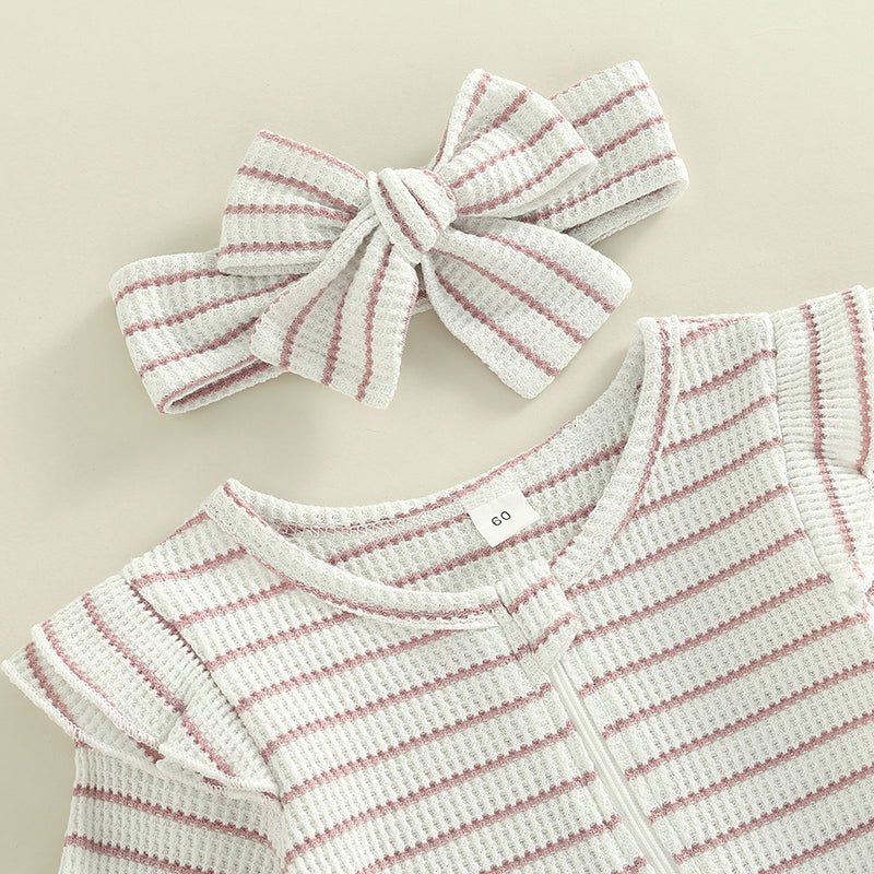 Ruffle Shoulder Striped Footie - The Ollie Bee