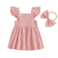 Square Neck Button Dress & Bow - The Ollie Bee