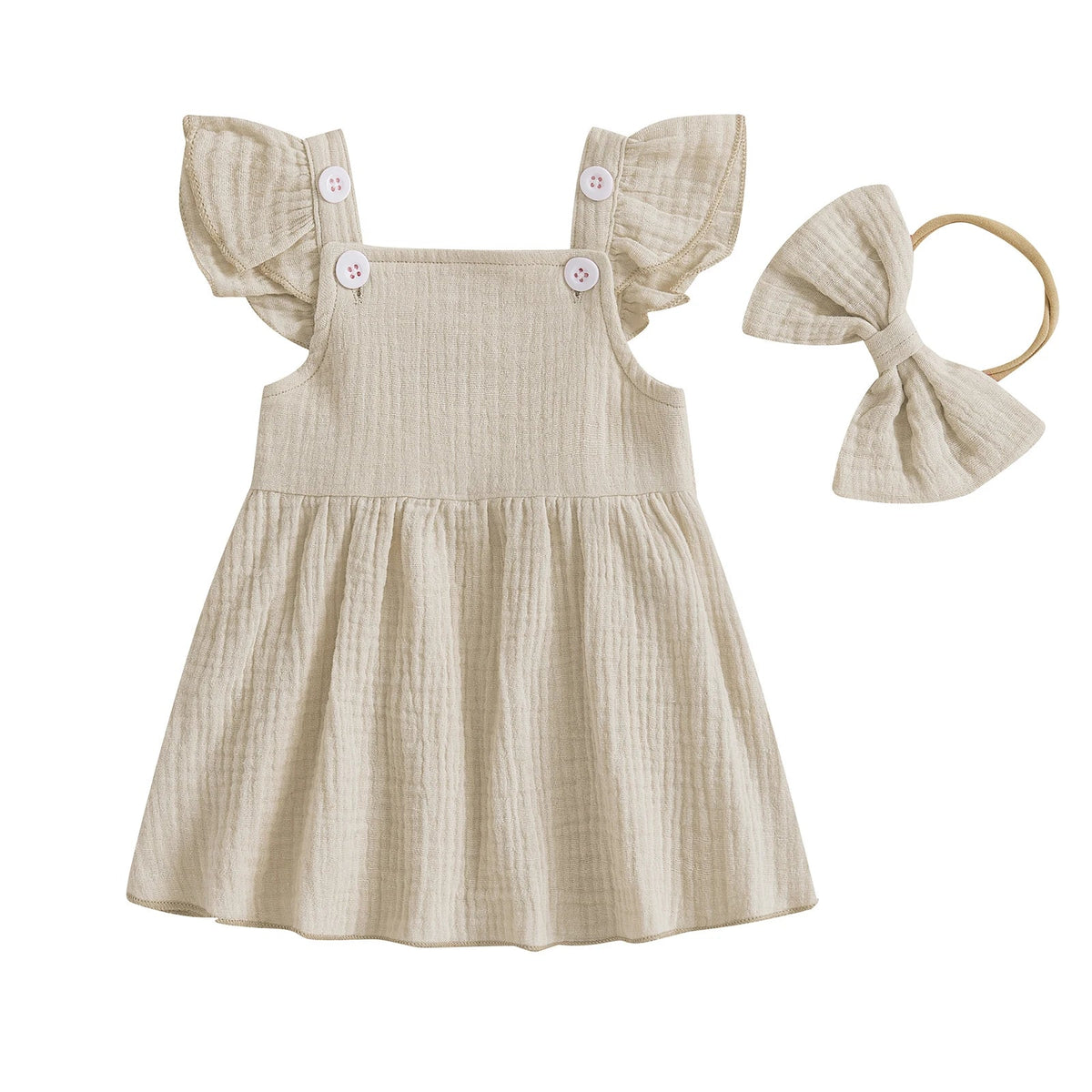Square Neck Button Dress & Bow - The Ollie Bee
