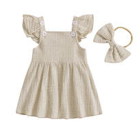 Square Neck Button Dress & Bow - The Ollie Bee