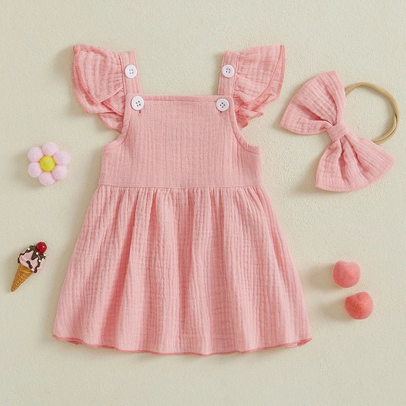 Square Neck Button Dress & Bow - The Ollie Bee