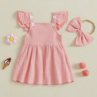 Square Neck Button Dress & Bow - The Ollie Bee