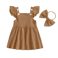 Square Neck Button Dress & Bow - The Ollie Bee