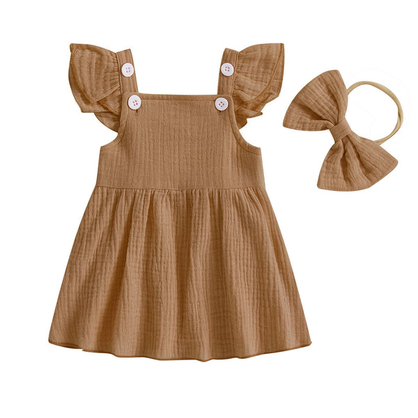 Square Neck Button Dress & Bow - The Ollie Bee