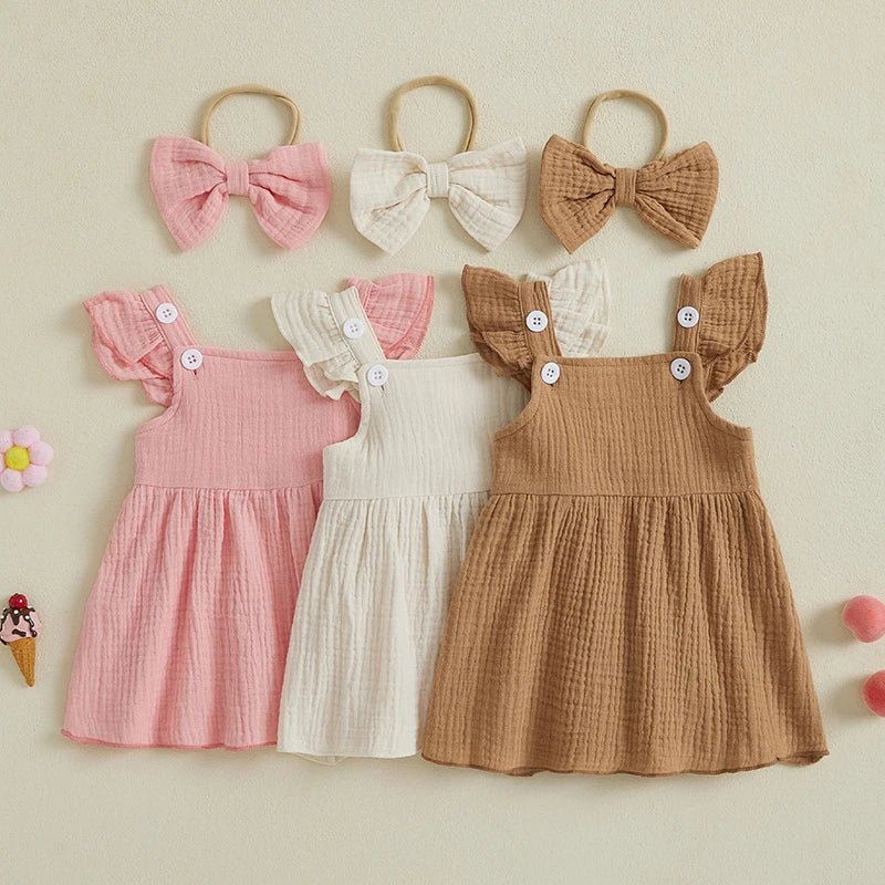 Square Neck Button Dress & Bow - The Ollie Bee
