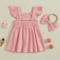 Square Neck Button Dress & Bow - The Ollie Bee