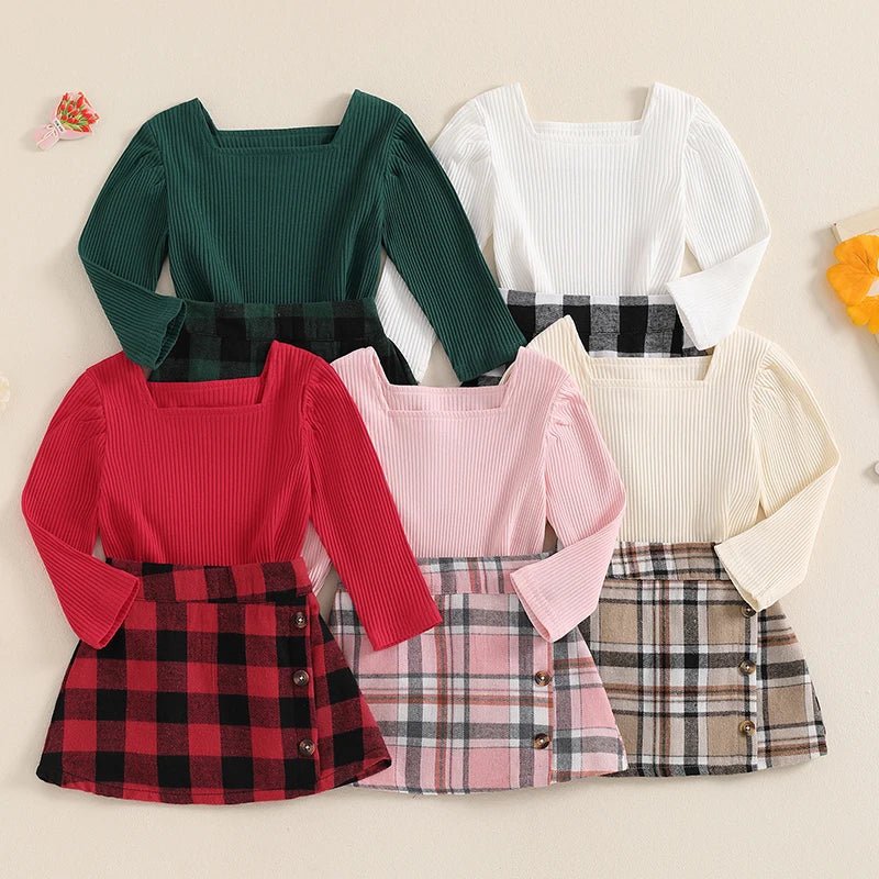 Square Neck Plaid Set - The Ollie Bee