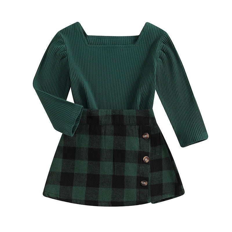 Square Neck Plaid Set - The Ollie Bee