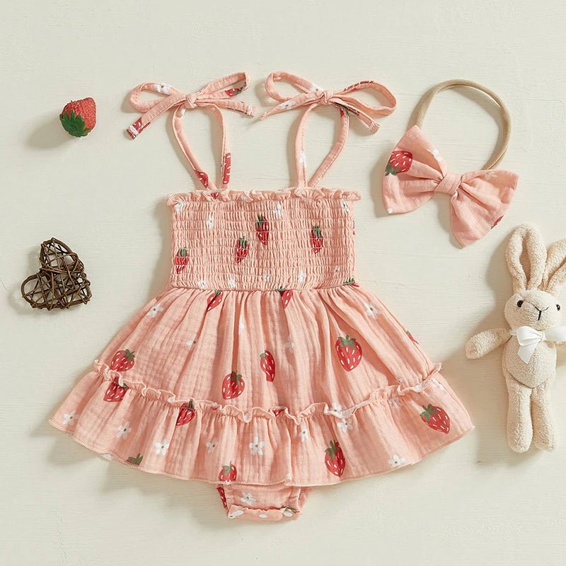 Strawberries & Cream Onesie Dress - The Ollie Bee