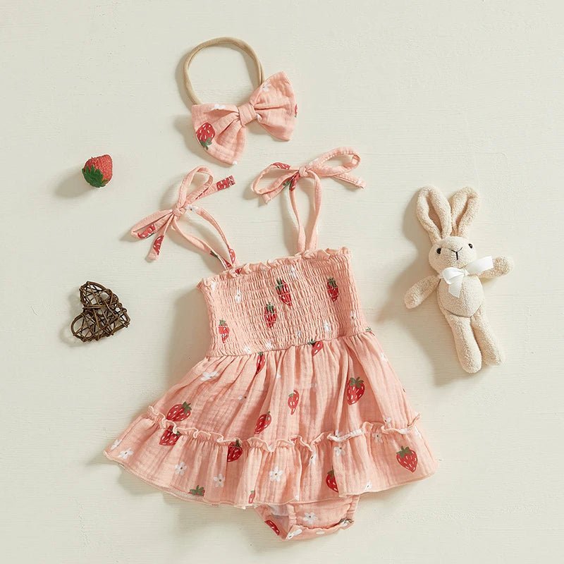 Strawberries & Cream Onesie Dress - The Ollie Bee