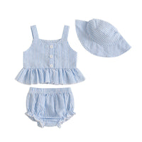Striped Button Peplum Set - The Ollie Bee