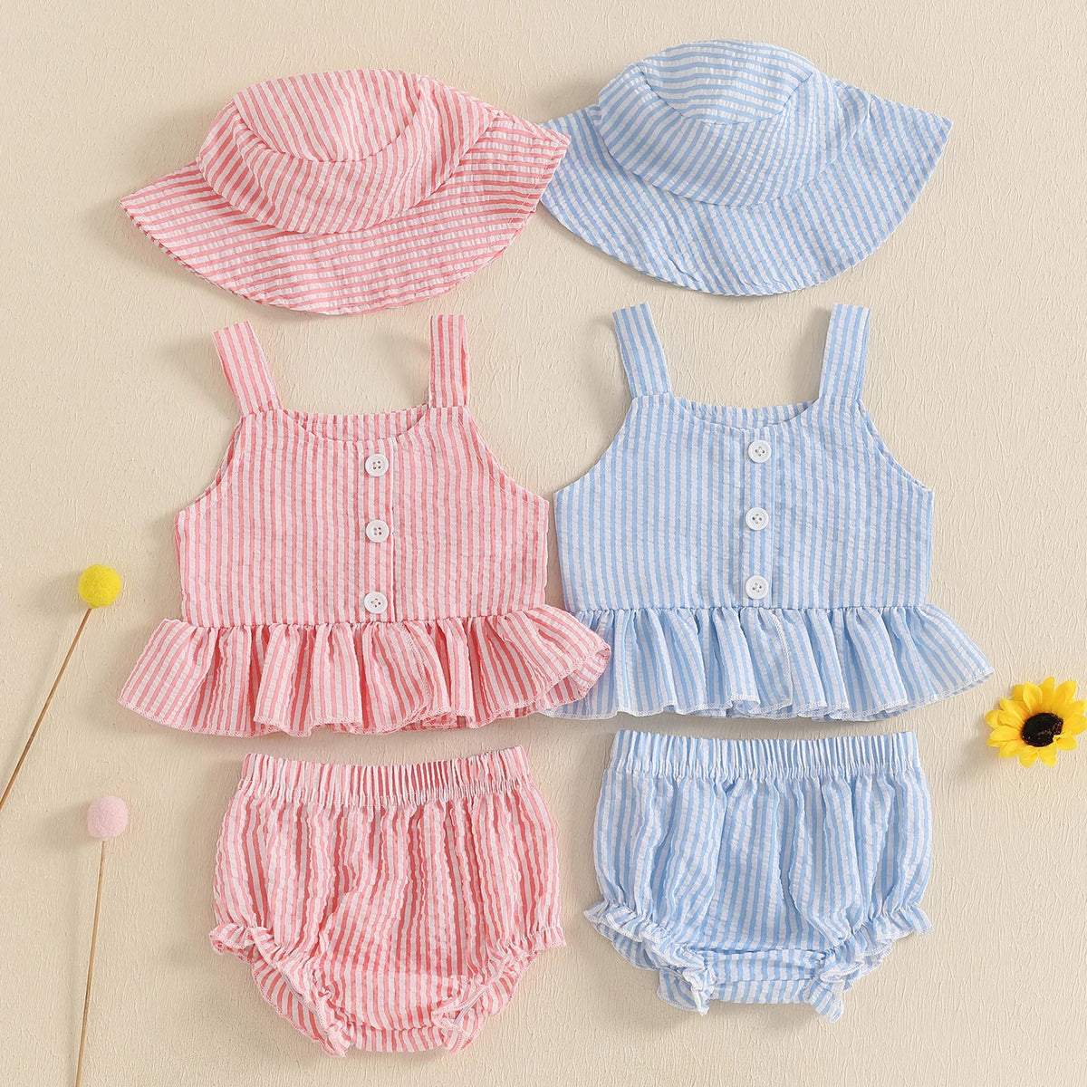 Striped Button Peplum Set - The Ollie Bee