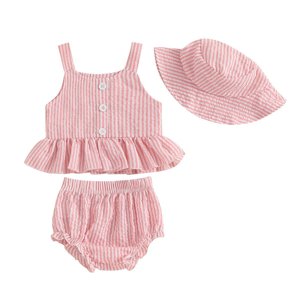 Striped Button Peplum Set - The Ollie Bee