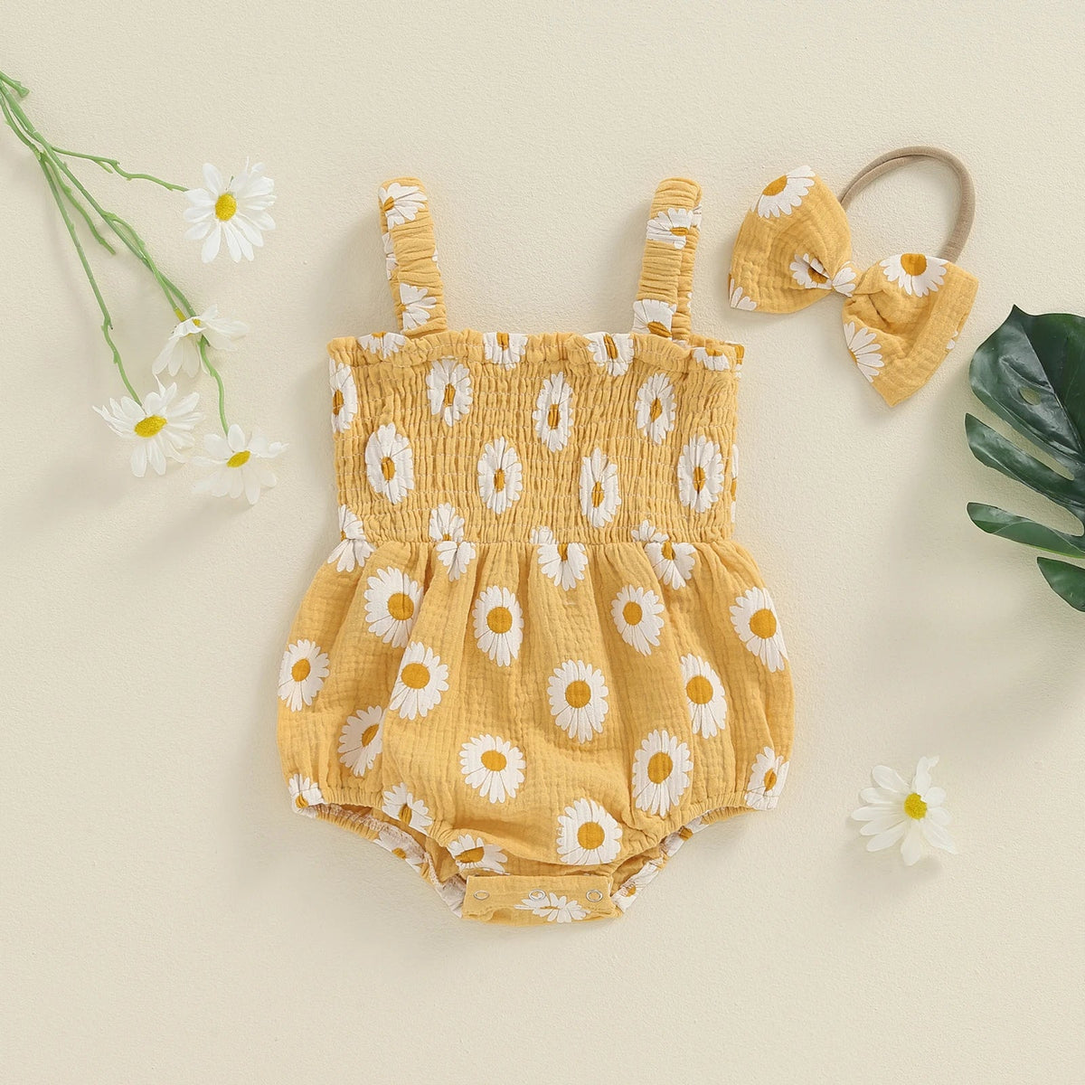 Sunflower Smocked Onesie & Bow - The Ollie Bee