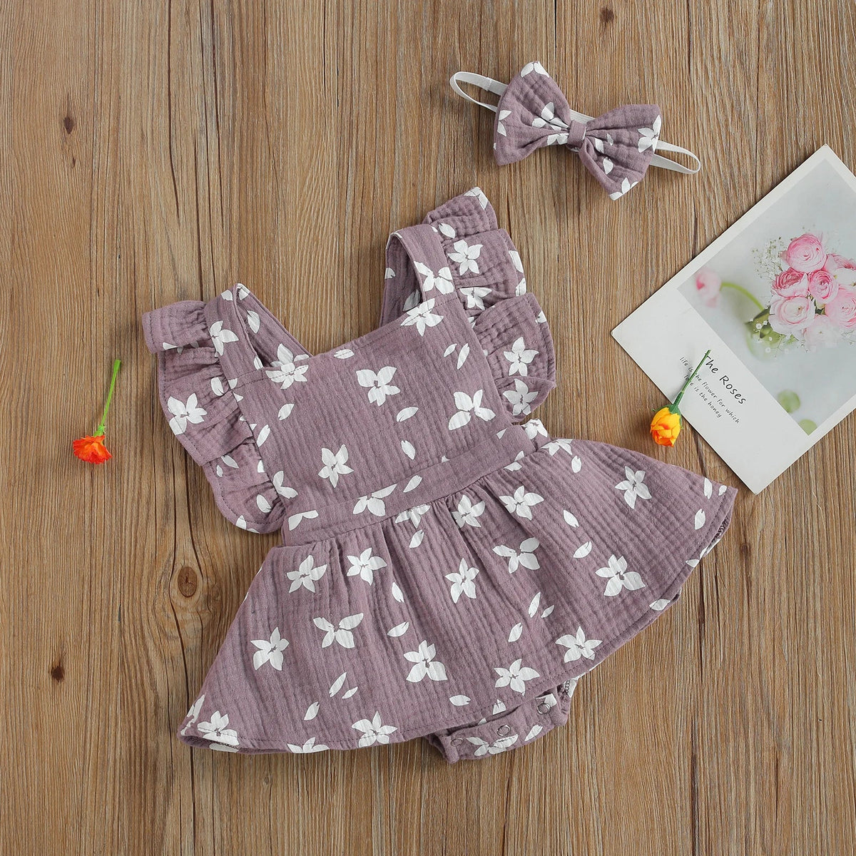 Sunset Floral Onesie Dress & Headband - The Ollie Bee