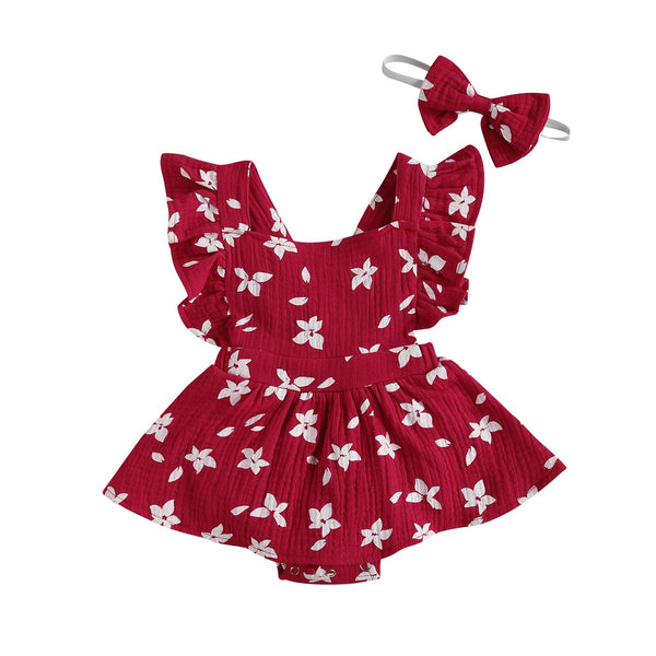 Sunset Floral Onesie Dress & Headband - The Ollie Bee