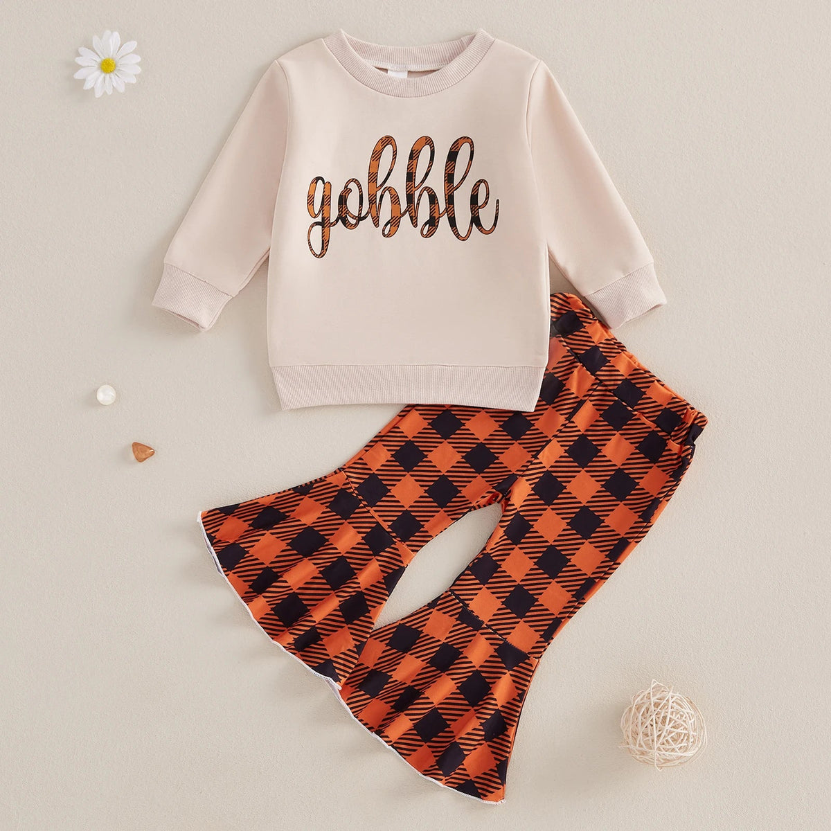 Thanksgiving Plaid Flare Pant Set - The Ollie Bee