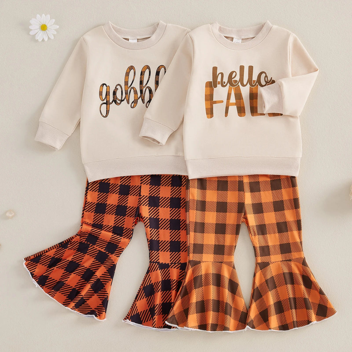 Thanksgiving Plaid Flare Pant Set - The Ollie Bee