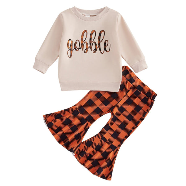 Thanksgiving Plaid Flare Pant Set - The Ollie Bee