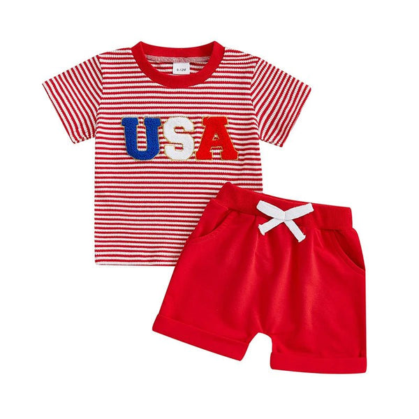 USA Striped Tee Set - The Ollie Bee