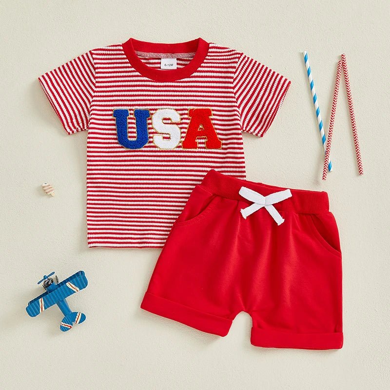 USA Striped Tee Set - The Ollie Bee