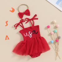 USA Tulle Onesie Dress and Bow - The Ollie Bee