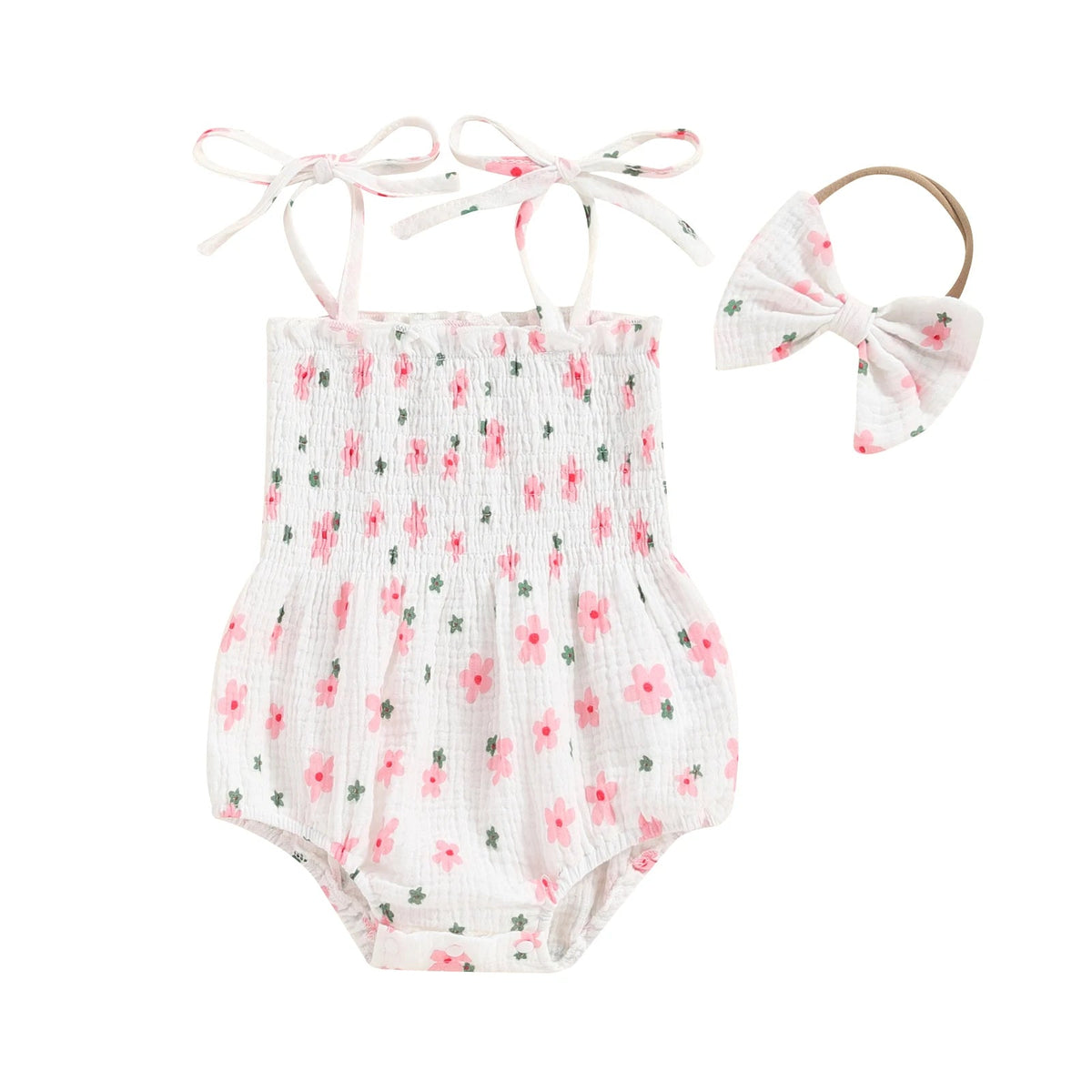 White & Florals Onesie Set - The Ollie Bee