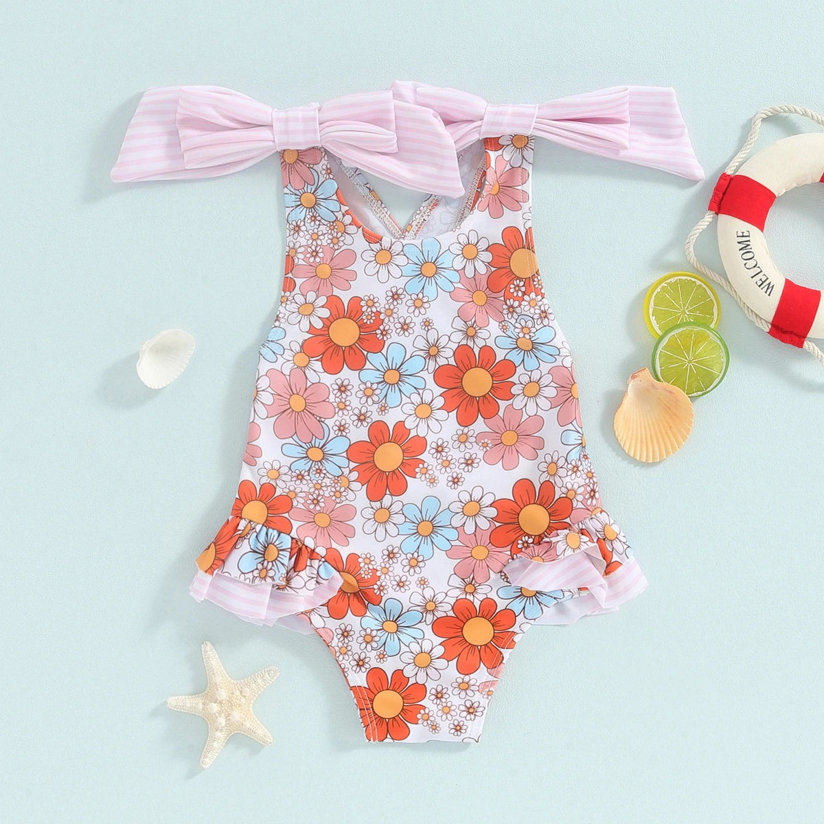 Bowtie Criss Cross Floral Swimsuit - The Ollie Bee