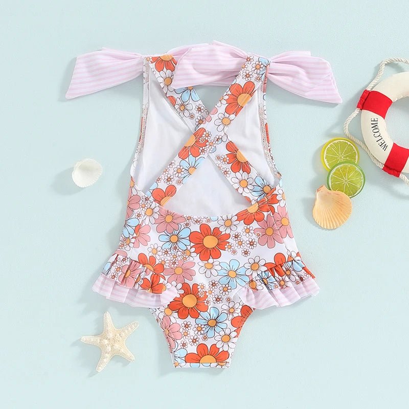 Bowtie Criss Cross Floral Swimsuit - The Ollie Bee