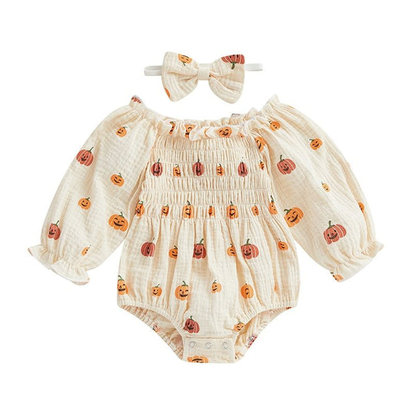 Bubble Sleeve Ruched Pumpkin Onesie - The Ollie Bee