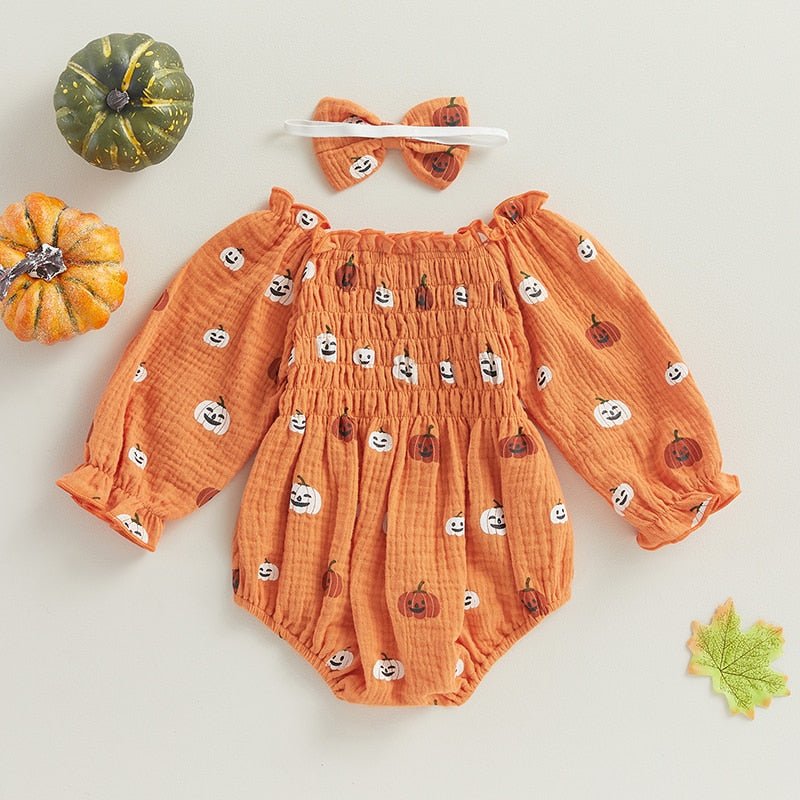 Bubble Sleeve Ruched Pumpkin Onesie - The Ollie Bee