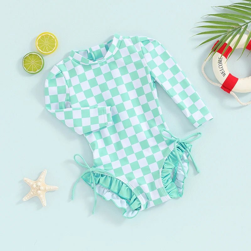 Checkerboard Ruffles Bathing Suit - The Ollie Bee