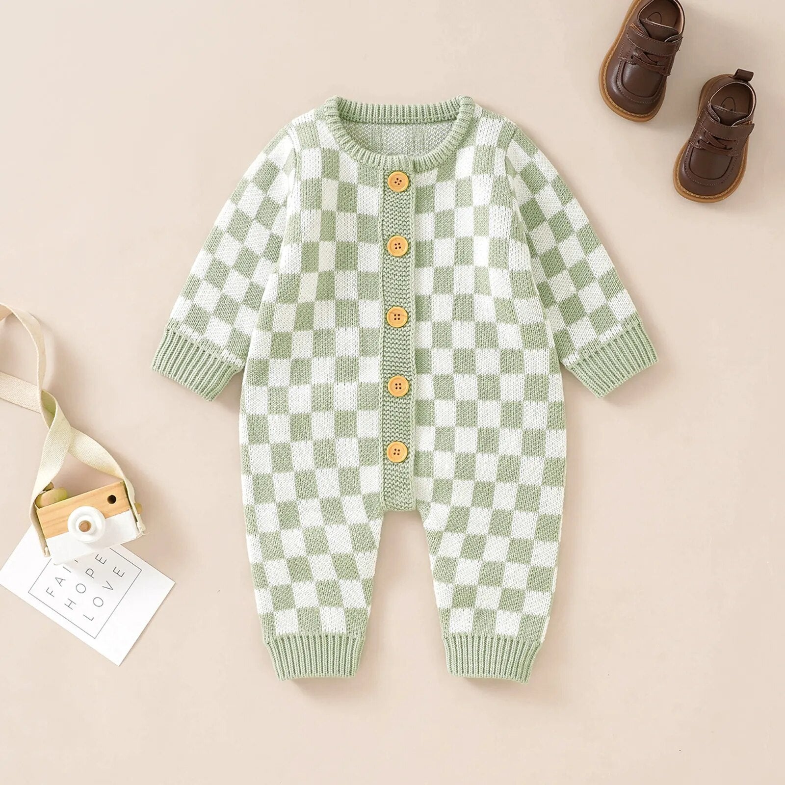 Checkerboard Sweater Onesie - The Ollie Bee