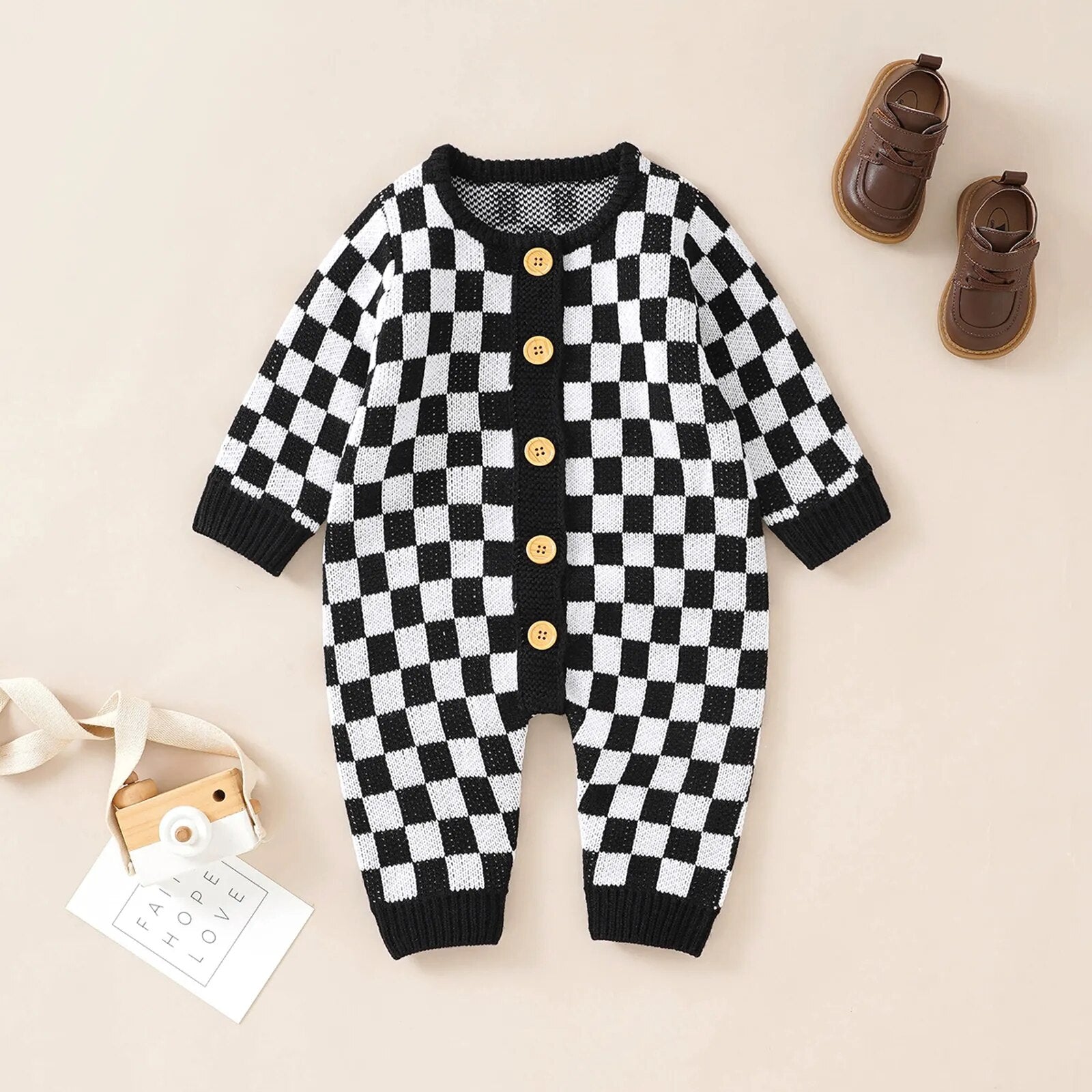 Checkerboard Sweater Onesie - The Ollie Bee
