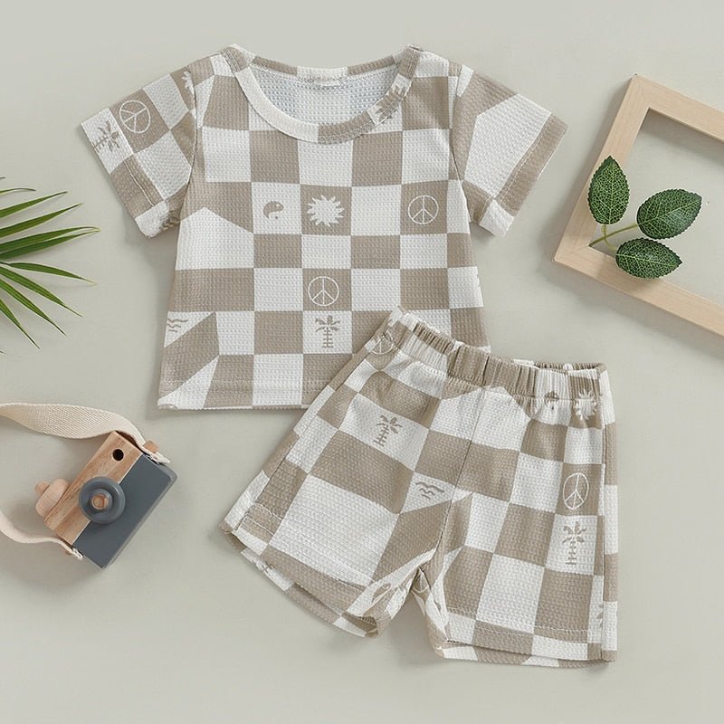 Checkerboard Waffle T-Shirt Set - The Ollie Bee