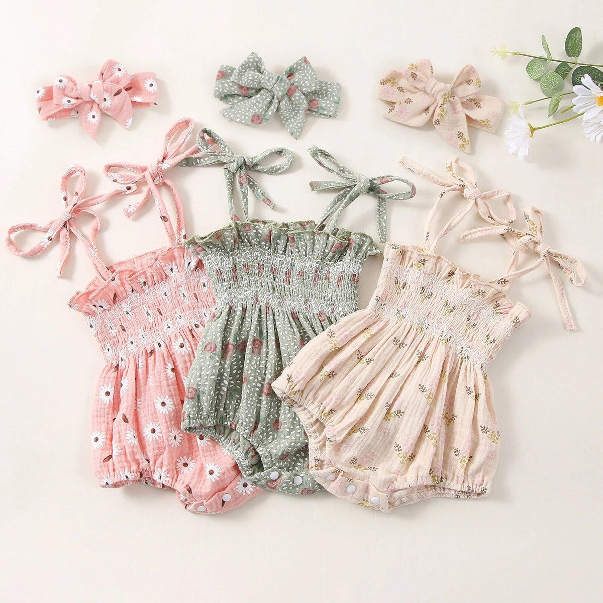 Dainty Floral Romper and Bow - The Ollie Bee
